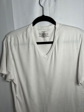 Calvin Klein Men's White V-Neck Tee with Subtle Logo